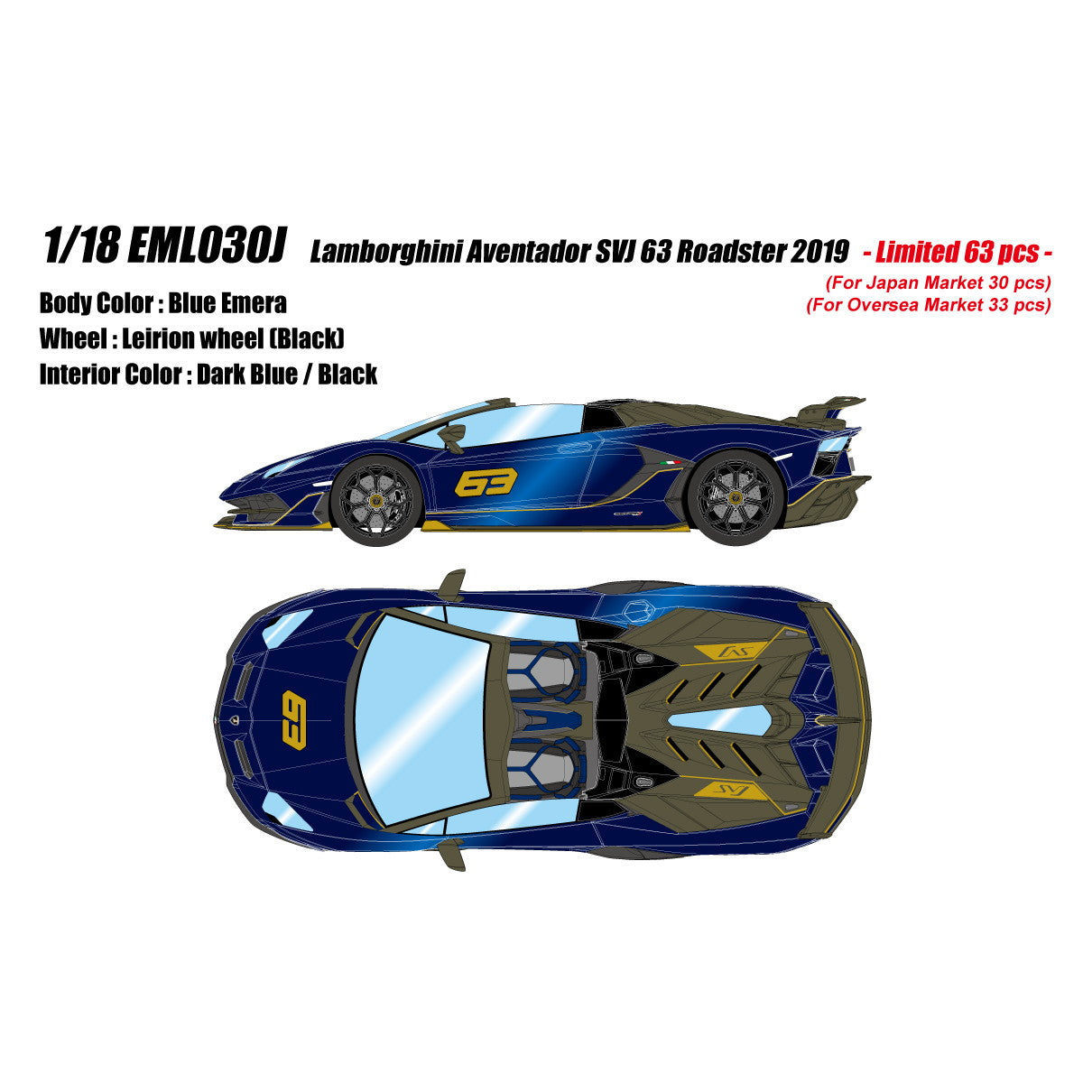 【予約安心出荷】[MDL] 1/18 Lamborghini Aventador SVJ 63 Roadster 2019 ブルーエメラ 完成品 ミニカー(EML030J) EIDOLON(アイドロン) (2025年3月)