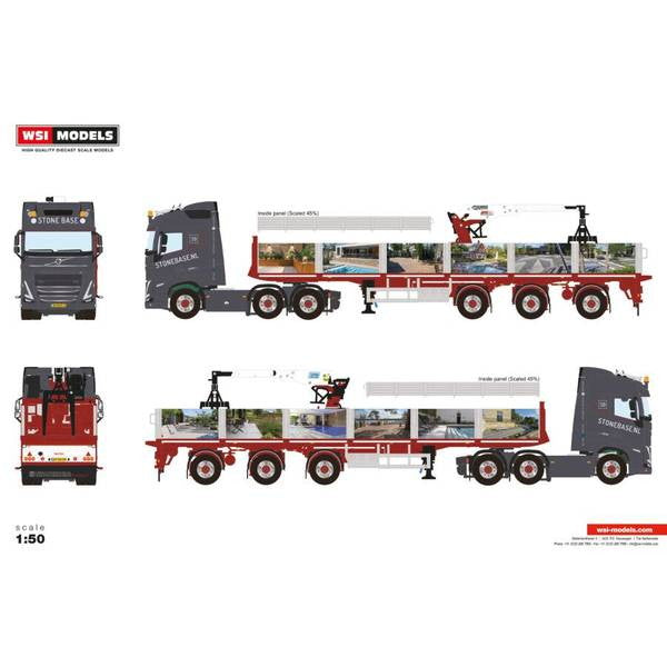 【予約安心出荷】[MDL] 1/50 Stone base VOLVO FH5 GLOBETROTTER 6X2 TWIN STEER BRICK TRAILER - 3 AXLE 完成品 ミニカー(01-4542) WSI MODELS(2025年5月)