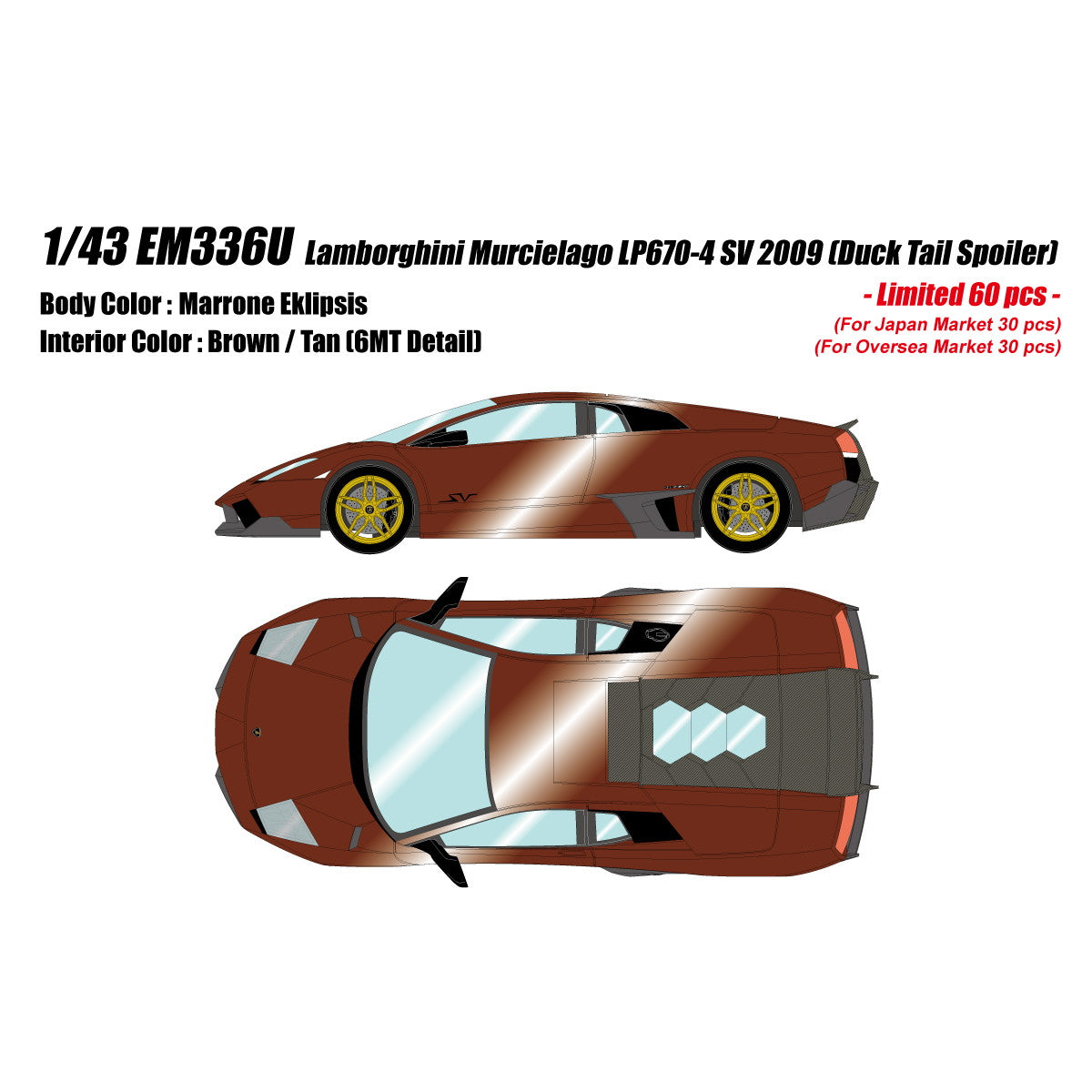 【予約安心出荷】[MDL] 1/43 Lamborghini Murcilago(ランボルギーニ ムルシエラゴ) LP670-4 Super Veloce 2009 マローネエクリプシス(ダックテールスポイラー) 完成品 ミニカー(EM336U) EIDOLON(アイドロン)(2025年5月)