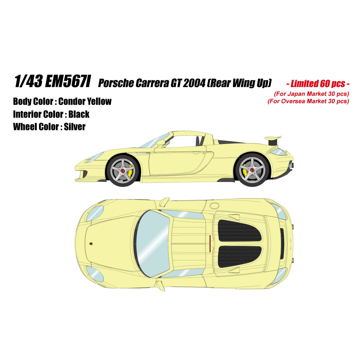 【予約安心出荷】[MDL] 1/43 Porsche Carrera(ポルシェ カレラ) GT 2004 Rear wing up コンドルイエロー 完成品 ミニカー(EM567I) EIDOLON(アイドロン)(2025年5月)