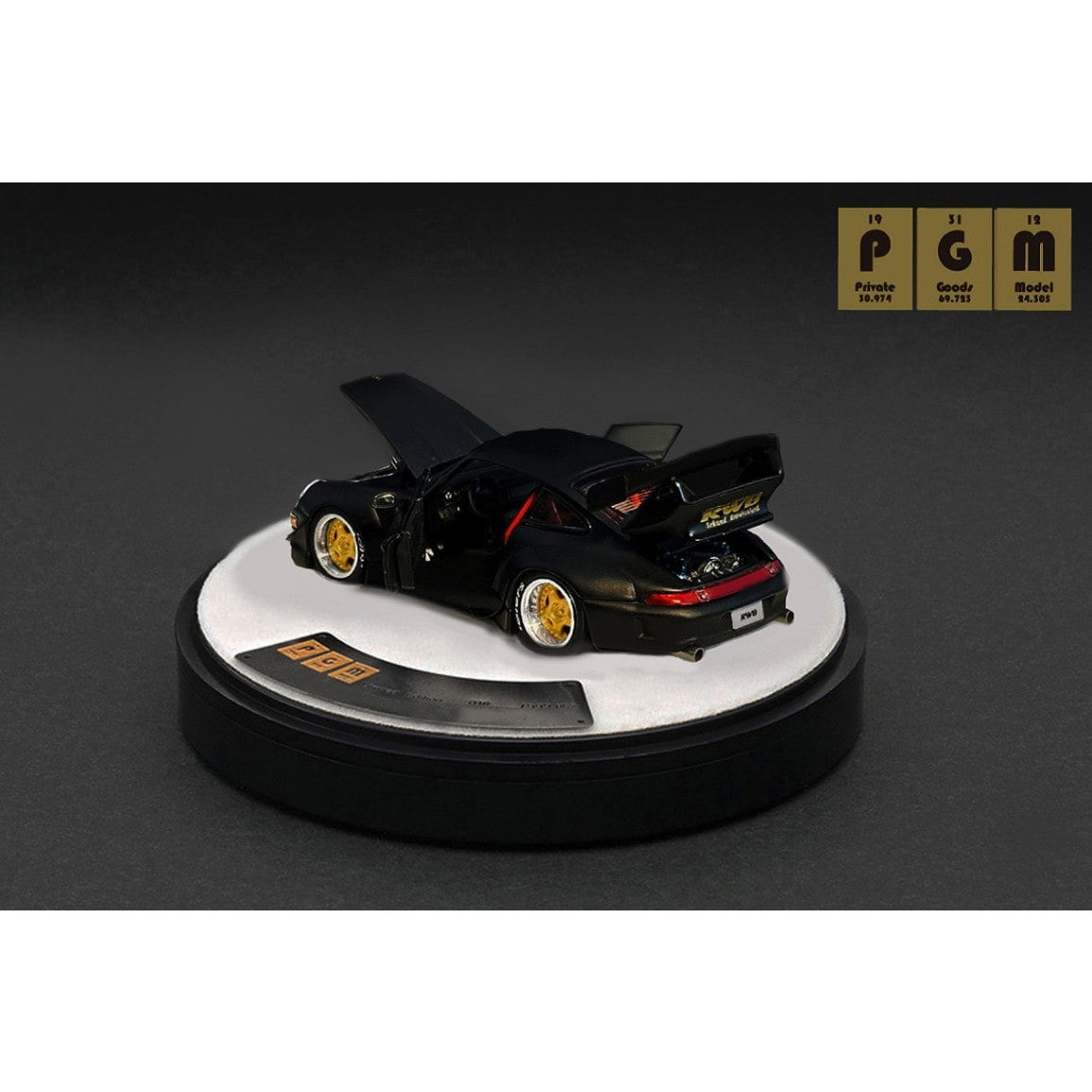 【新品即納】[MDL] 1/64 RWB 993 Matte Black(マットブラック) -Rotating display(回転台座バージョン) 完成品 ミニカー(PGM-640312-2) PGM(プライベートグッズモデル)(20250216)