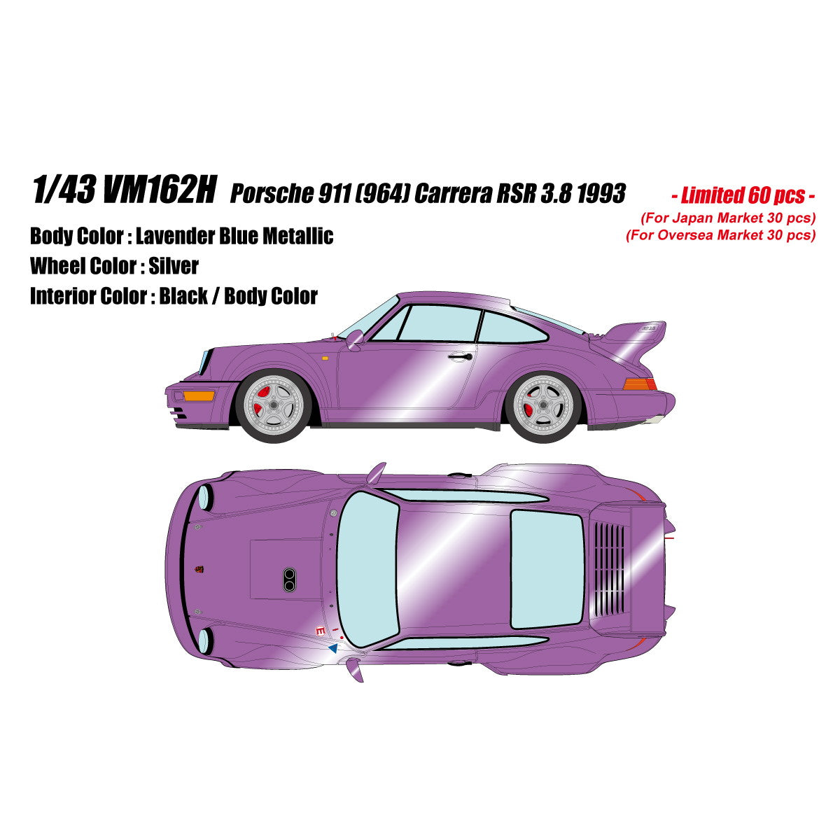 【予約安心出荷】[MDL] 1/43 Porsche 911(964) Carrera(カレラ) RSR 3.8 1993 ラベンダーブルーメタリック 完成品 ミニカー(VM162H) VISION(ヴィジョン)(2025年5月)