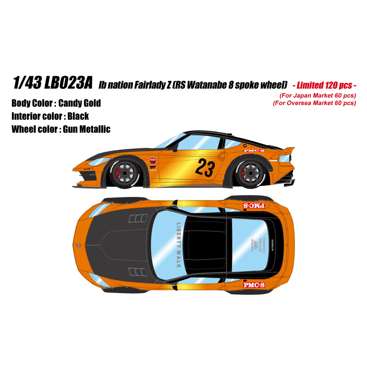 【予約安心出荷】[MDL] 1/43 lb nation Fairlady Z(フェアレディZ) RZ34 RS Watanabe 8spoke wheel キャンディゴールド 完成品 ミニカー(LB023A) EIDOLON(アイドロン)(2025年5月)