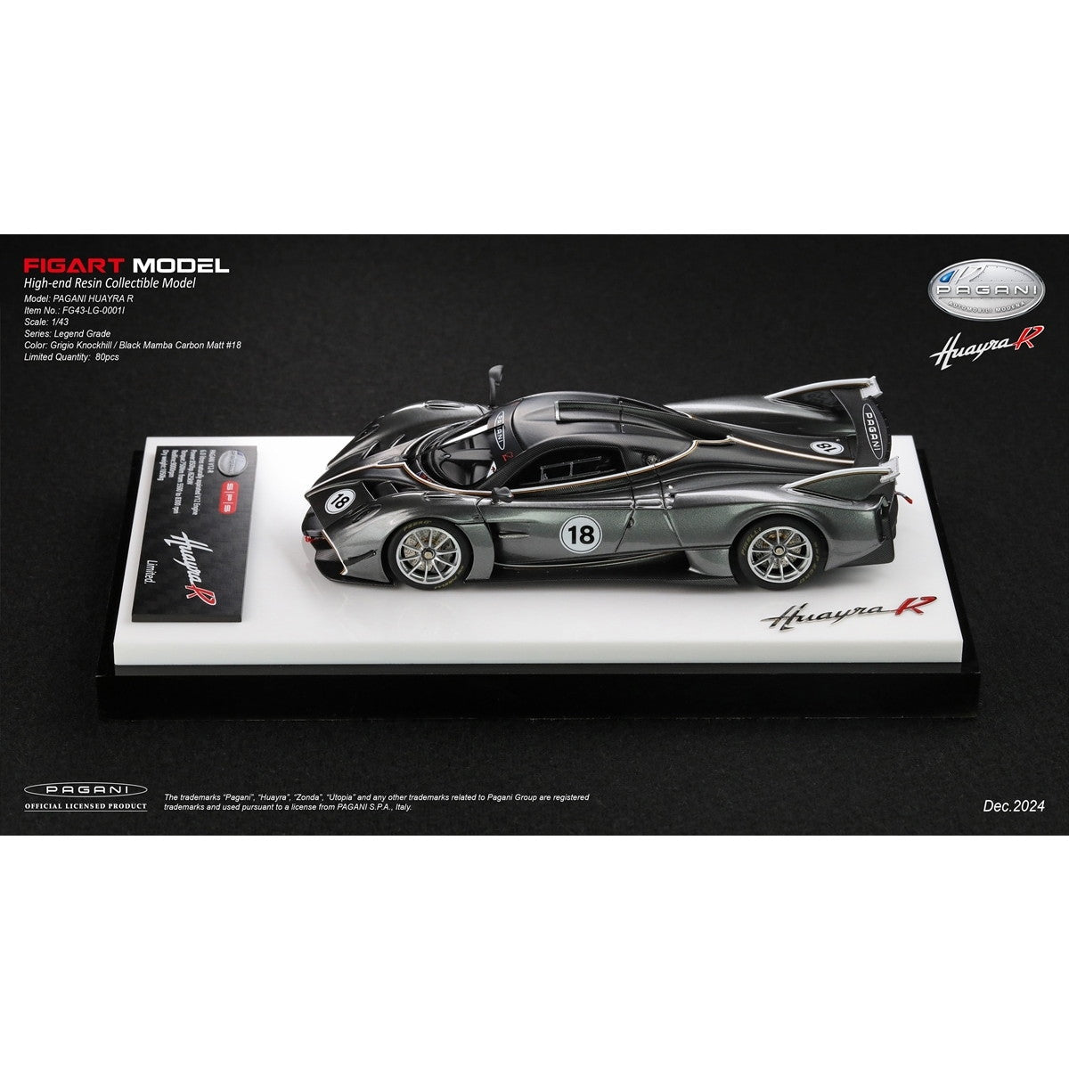 【予約安心出荷】[MDL] 1/43 Pagani Huayra(パガーニ ウアイラ) R Grigio Knockhill / Black Mamba Carbon Matt #18 完成品 ミニカー(FG43-LG-0001L) FIGART MODEL(フィグアートモデル)(2025年4月)