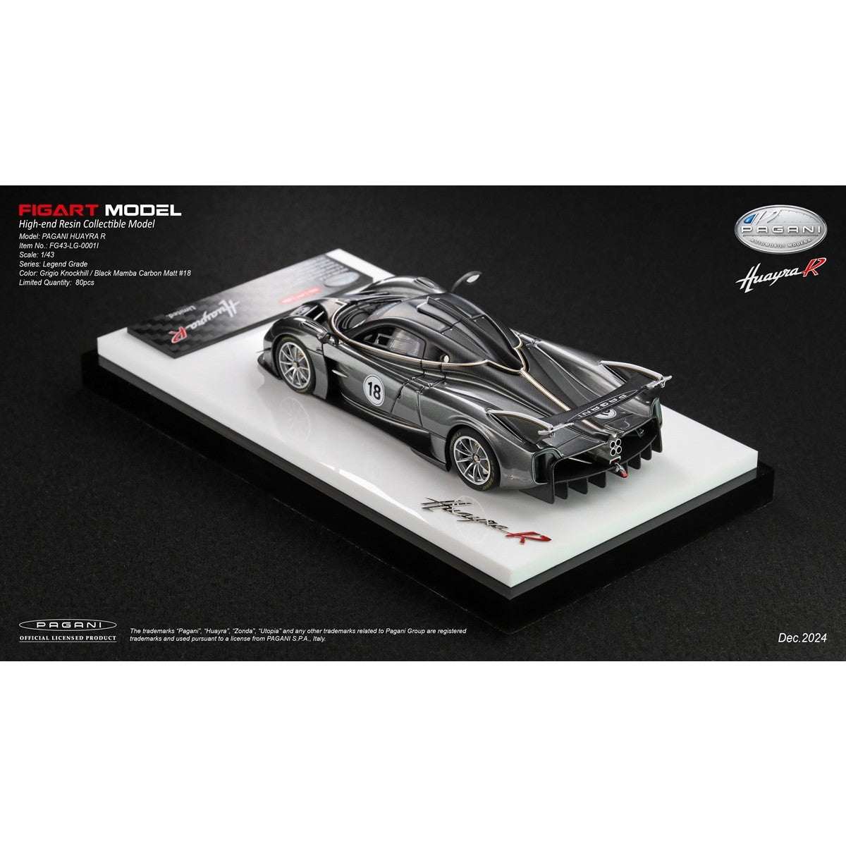 【予約安心出荷】[MDL] 1/43 Pagani Huayra(パガーニ ウアイラ) R Grigio Knockhill / Black Mamba Carbon Matt #18 完成品 ミニカー(FG43-LG-0001L) FIGART MODEL(フィグアートモデル)(2025年4月)