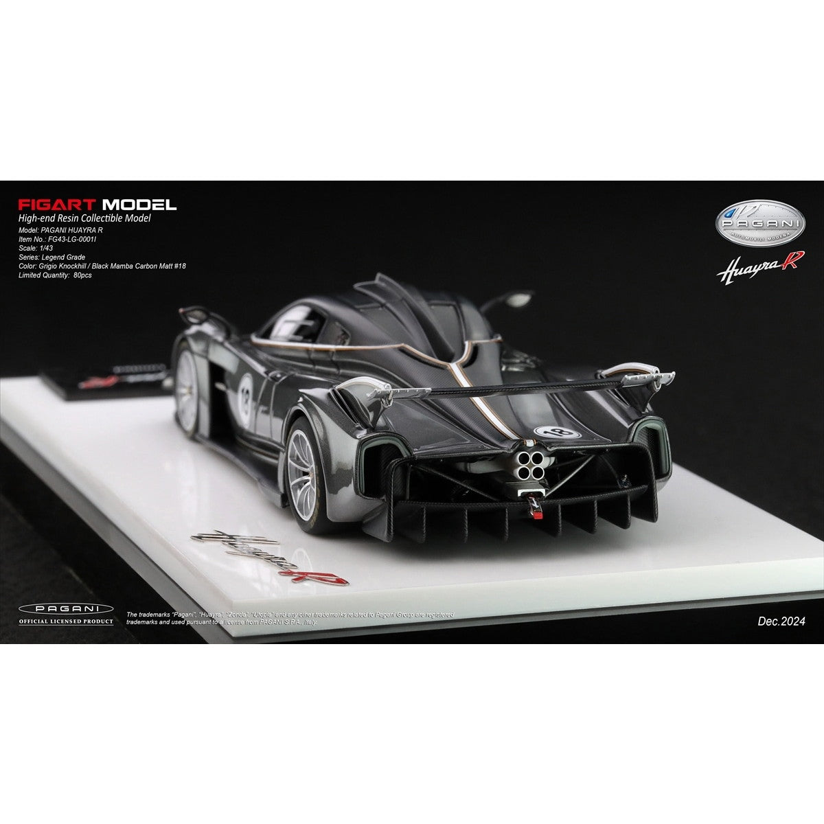 【予約安心出荷】[MDL] 1/43 Pagani Huayra(パガーニ ウアイラ) R Grigio Knockhill / Black Mamba Carbon Matt #18 完成品 ミニカー(FG43-LG-0001L) FIGART MODEL(フィグアートモデル)(2025年4月)