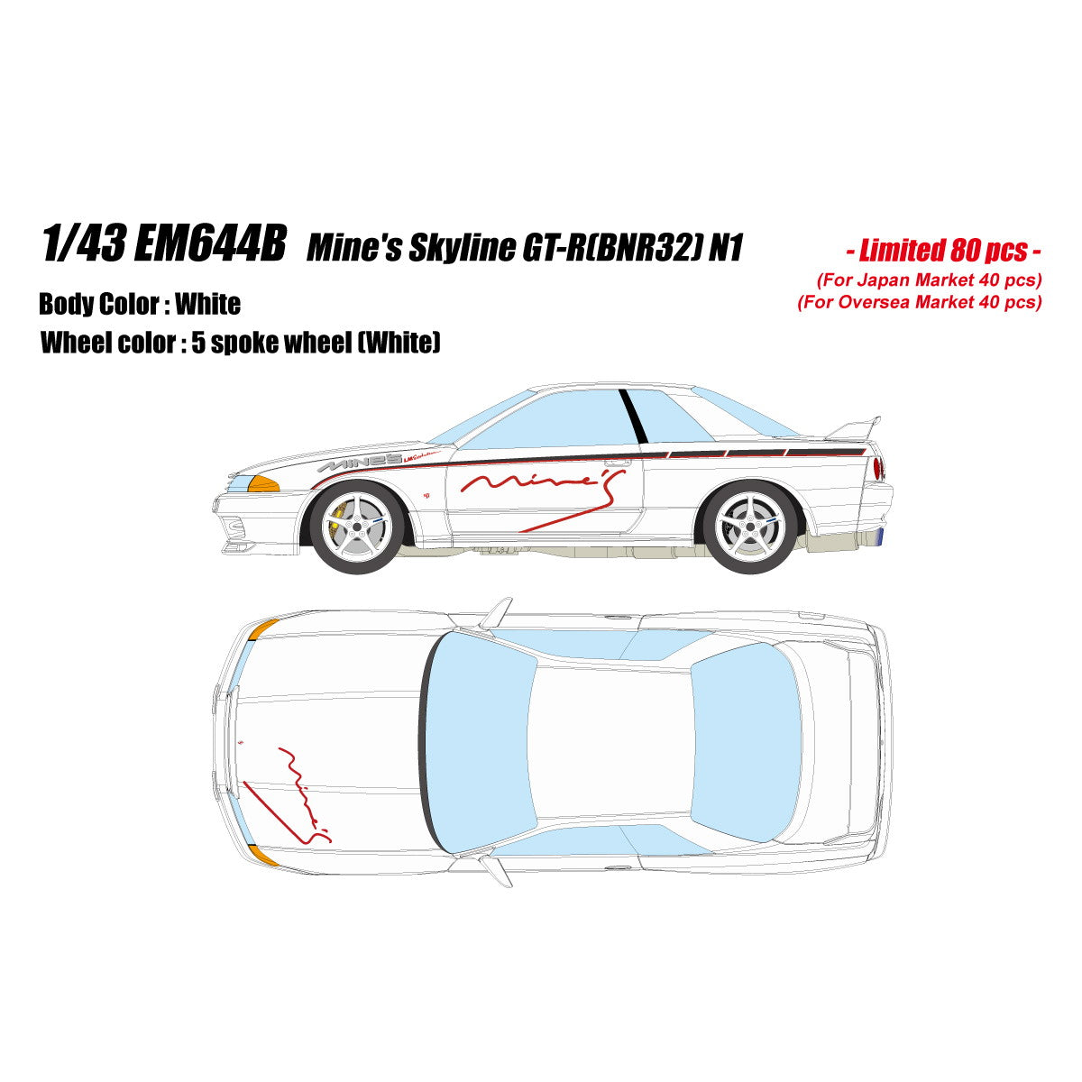 【予約安心出荷】[MDL] 1/43 Mine's Skyline(マインズ スカイライン) GT-R(BNR32) N1 ホワイト(5スポークホイール) 完成品 ミニカー(EM644B) EIDOLON(アイドロン)(2025年6月)