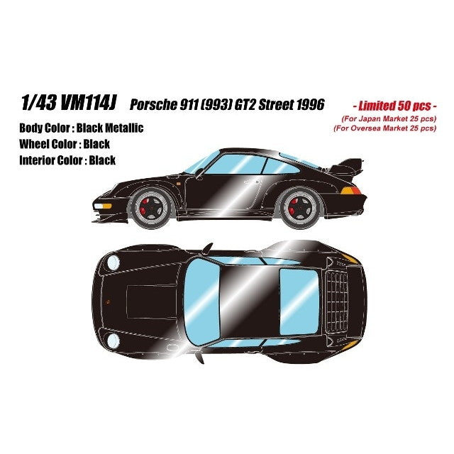 【予約安心出荷】[MDL] 1/43 Porsche(ポルシェ) 911(993) GT2 Street 1996 メタリックブラック×ブラックホイール 完成品 ミニカー(VM114J) VISION(ヴィジョン)(2025年6月)