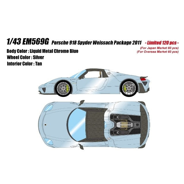 【新品即納】[MDL] EIDOLON COLLECTION(アイドロンコレクション) 1/43 Porsche 918 Spyder(ポルシェ 918 スパイダー) weissach package 2011 リキッドメタルクロームブルー 完成品 ミニカー(EM569G) アイドロン(EIDOLON)(20250731)