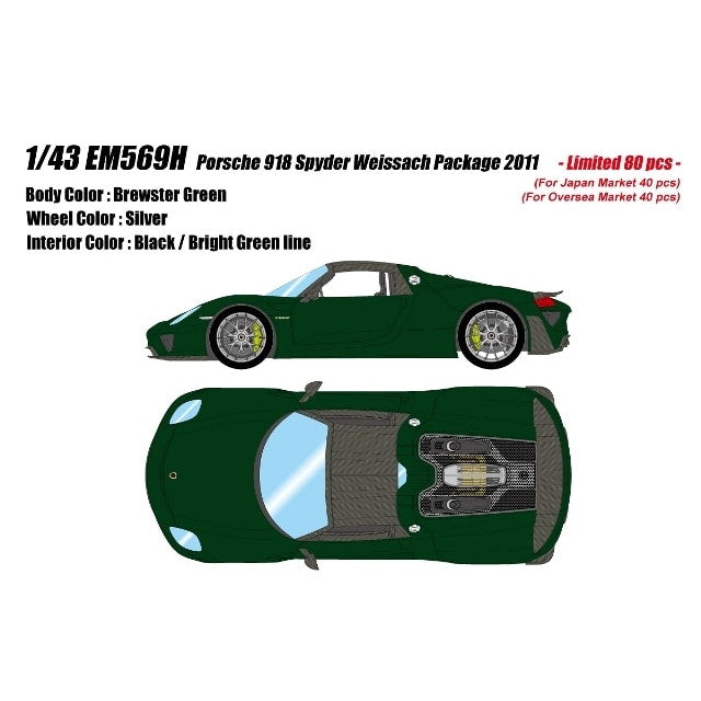 【新品即納】[MDL] EIDOLON COLLECTION(アイドロンコレクション) 1/43 Porsche 918 Spyder(ポルシェ 918 スパイダー) weissach package 2011 ブリュースターグリーン 完成品 ミニカー(EM569H) アイドロン(EIDOLON)(20250731)