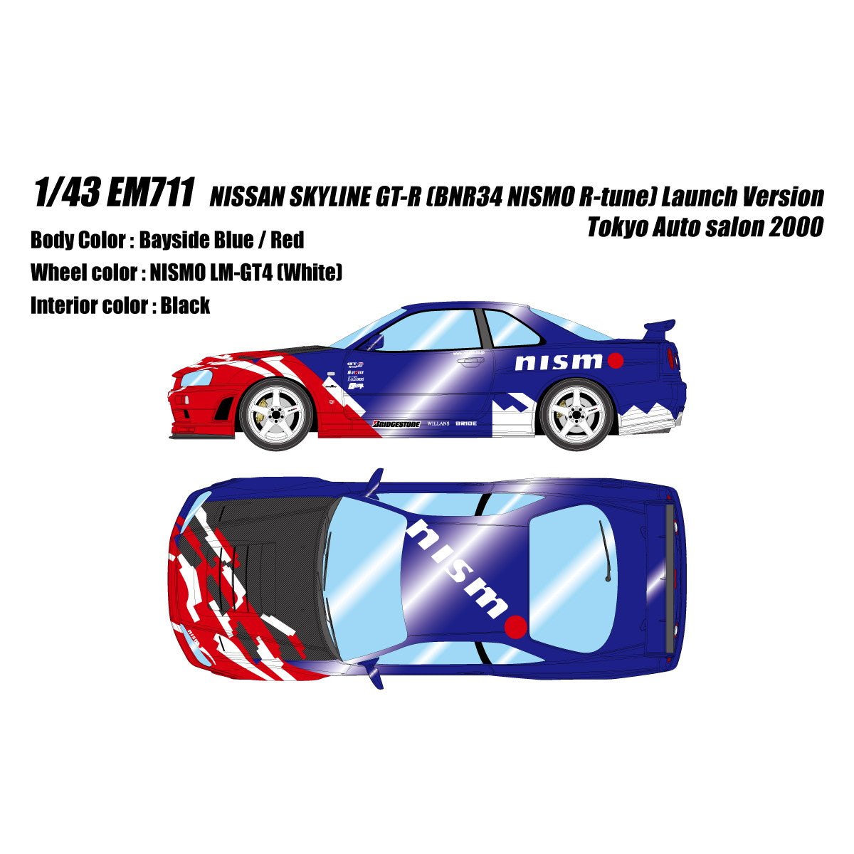 【新品即納】[MDL] 1/43 日産 スカイライン GT-R(BNR34 NISMO R-tune) ローンチバージョン 東京オートサロン2000 完成品 ミニカー(EM771) アイドロン(EIDOLON)(20250731)