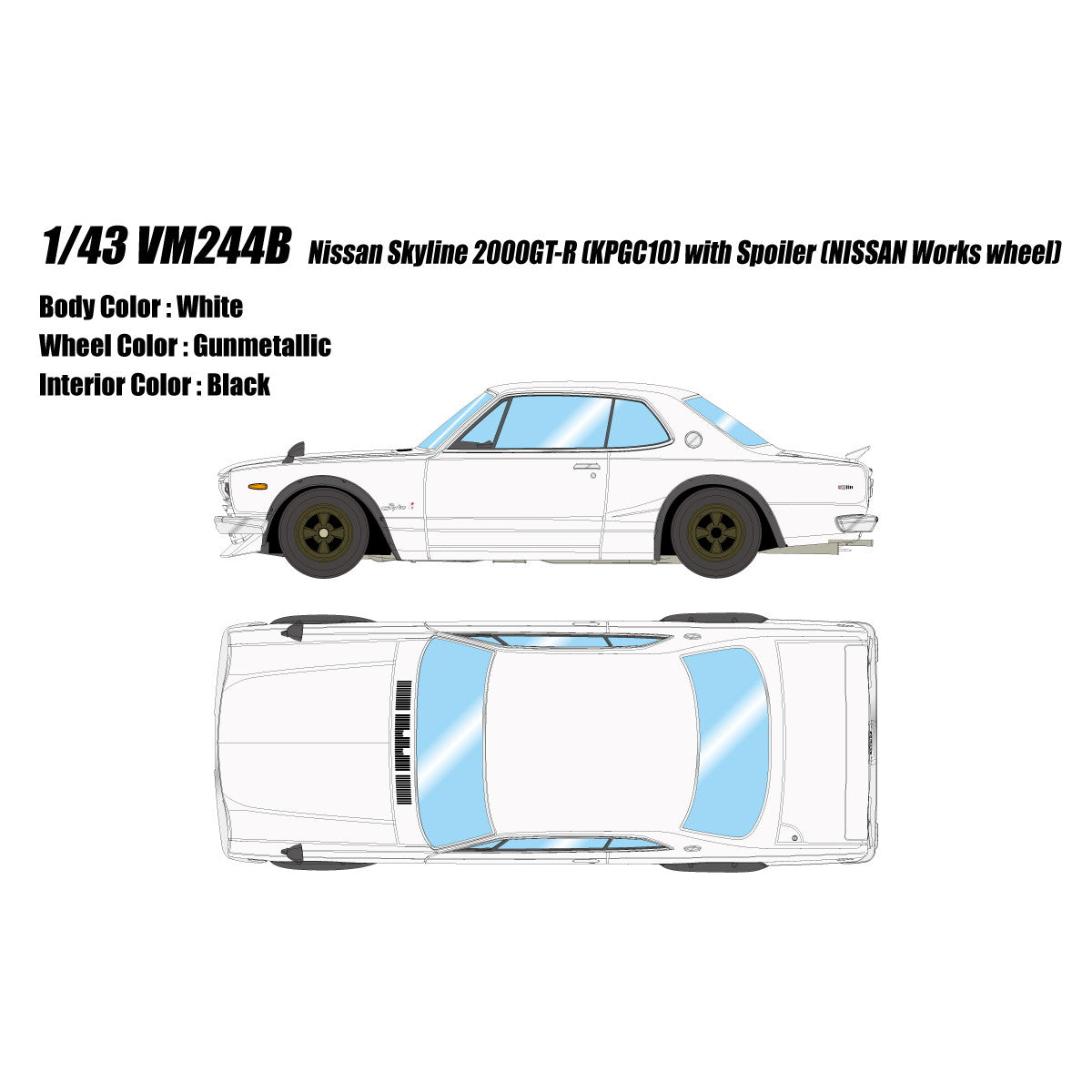 【新品即納】[MDL] 1/43 Nissan Skyline(スカイライン) 2000GT-R(KPGC10) with Spoiler(NISSAN Works wheel) ホワイト 完成品 ミニカー(VM244B) VISION(ヴィジョン)(20250731)
