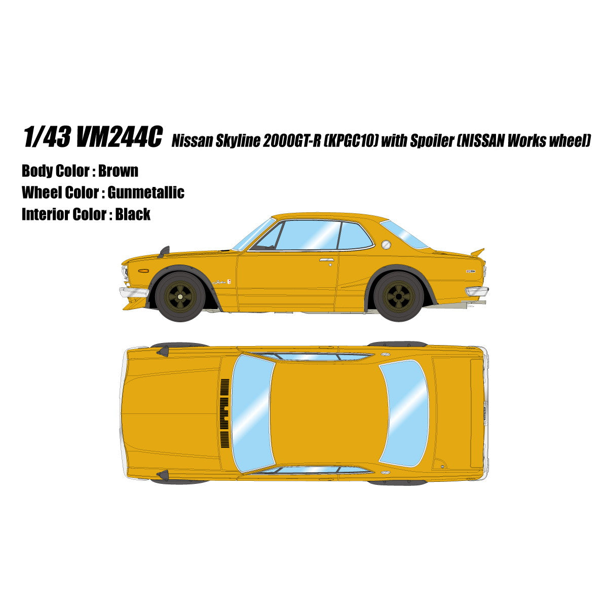 【新品即納】[MDL] 1/43 Nissan Skyline(スカイライン) 2000GT-R(KPGC10) with Spoiler(NISSAN Works wheel) ブラウン 完成品 ミニカー(VM244C) VISION(ヴィジョン)(20250731)