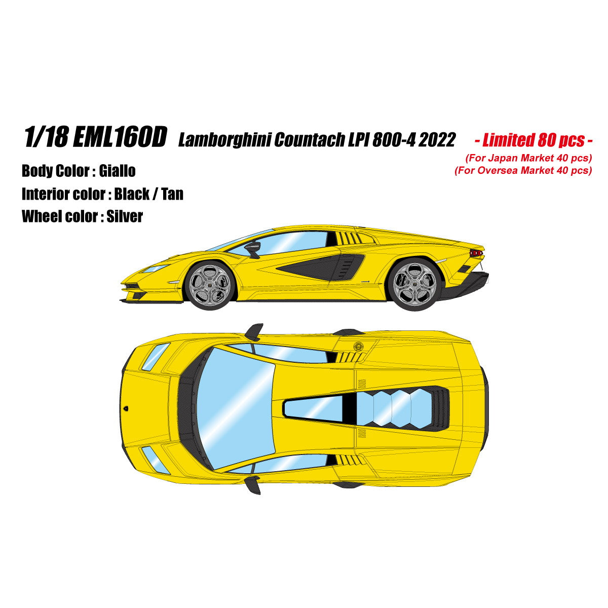 【予約安心出荷】[MDL] 1/18 Lamborghini Countach LPI 800-4 2022 ジアッロ 完成品 ミニカー(EML160D) アイドロン(EIDOLON)(2025年9月)