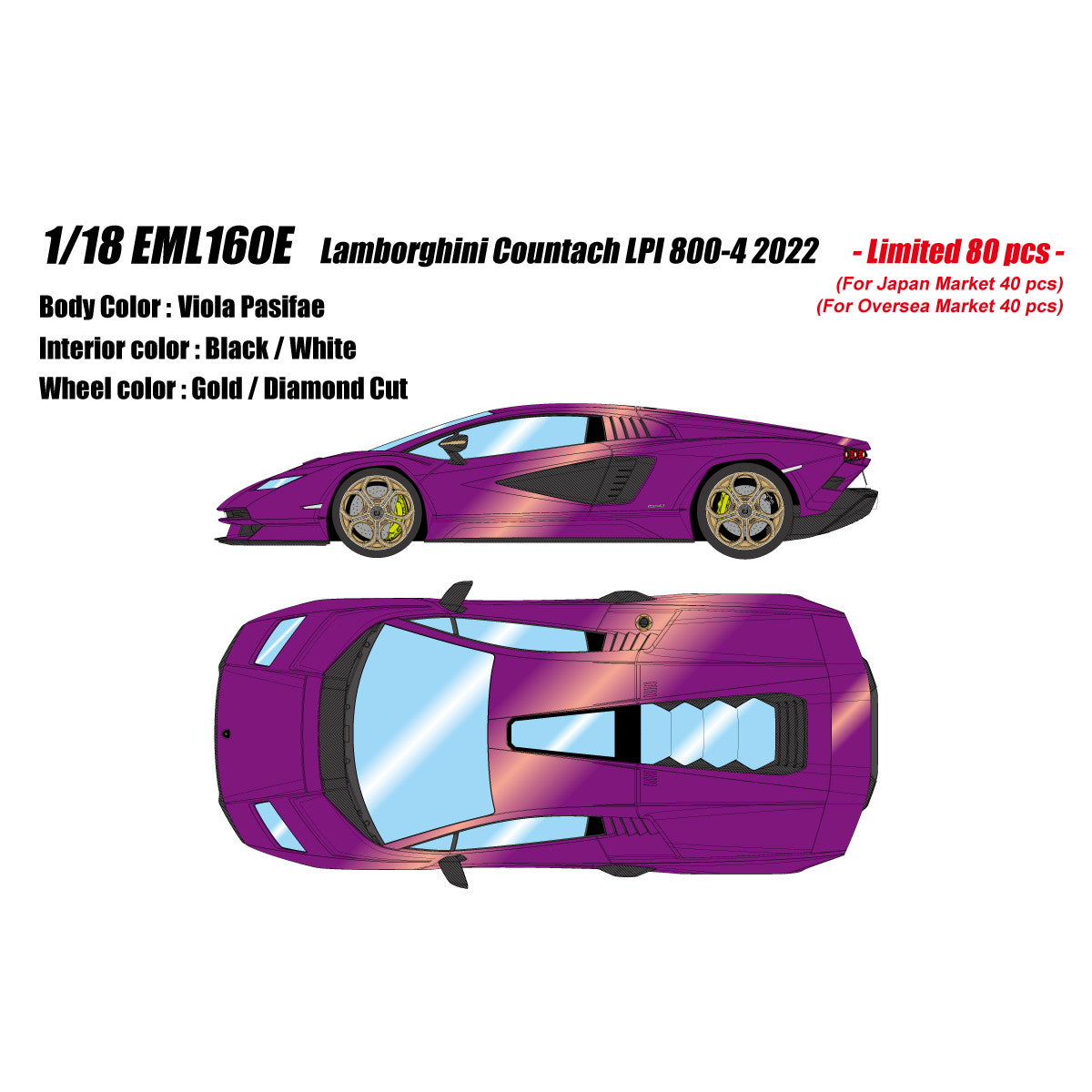 【予約安心出荷】[MDL] 1/18 Lamborghini Countach LPI 800-4 2022 ヴィオラパシファエ 完成品 ミニカー(EML160E) アイドロン(EIDOLON)(2025年9月)