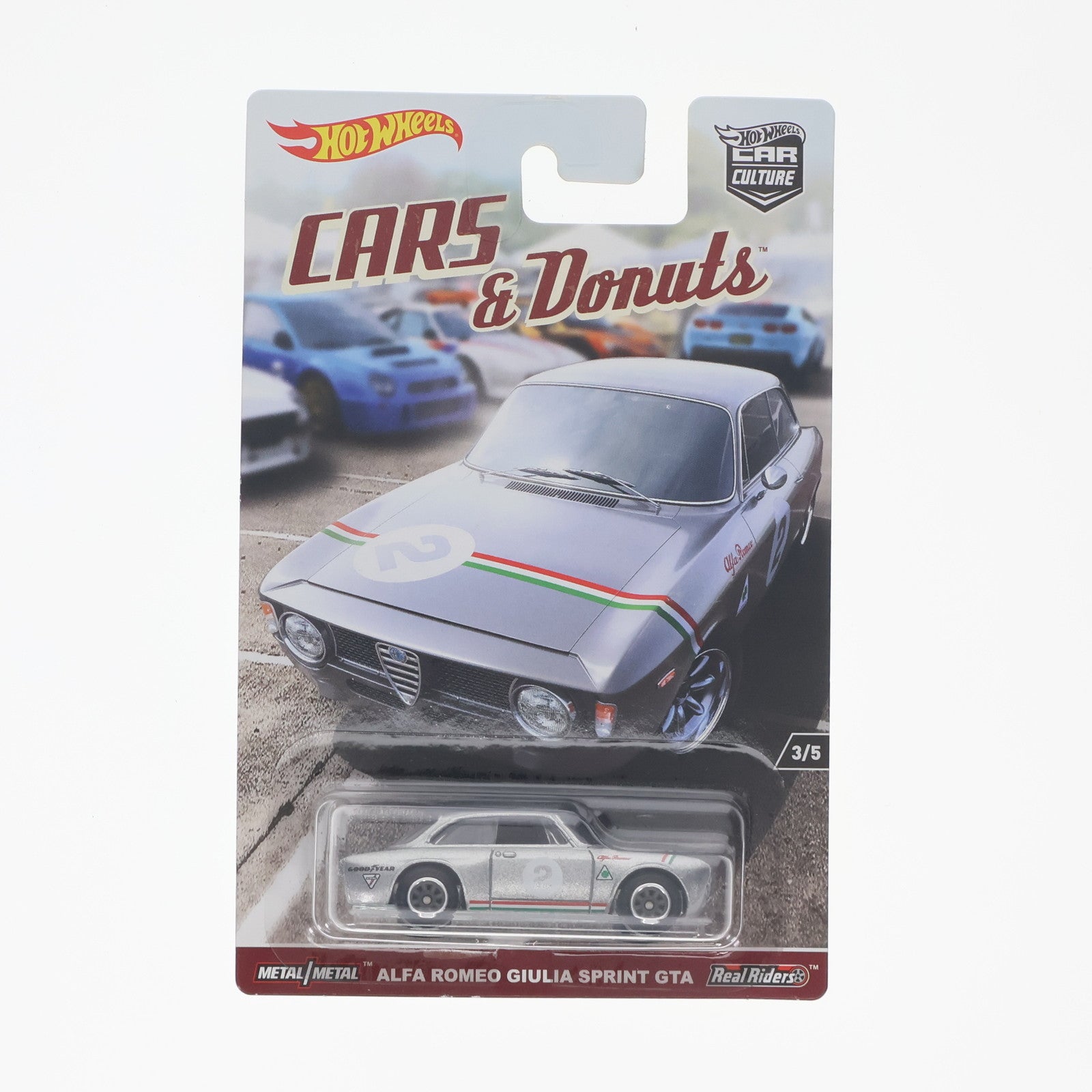 【中古即納】[MDL] Hot Wheels(ホットウィール) CAR CULTURE CARS&Donuts 1/64 ALFA ROMEO(アルファロメオ) GIULIA SPRINT GTA(シルバー×レッド×グリーン) 完成品 ミニカー(DWH87) マテル(20170101)