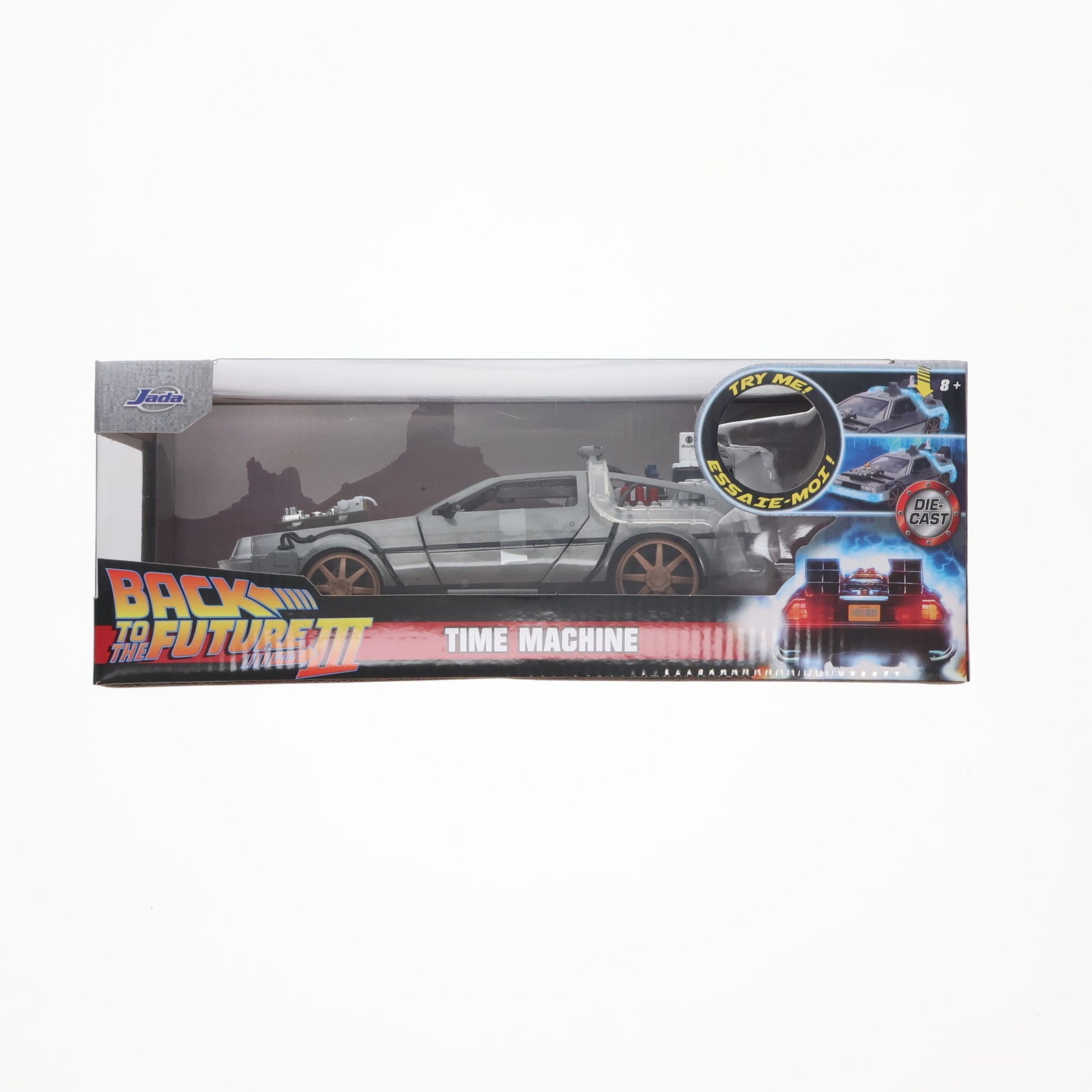 【中古即納】[MDL] 1/24 タイムマシーン(デロリアン) レールホイール 点灯ギミック付 バック・トゥ・ザ・フューチャー PART3 完成品 ミニカー(JADA34996) Jada Toys(ジャダトイズ)(20240301)