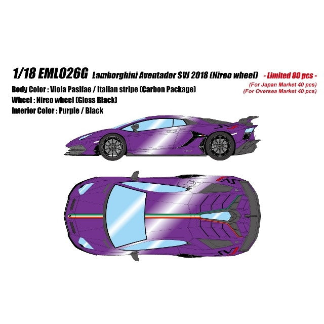 【予約安心出荷】[MDL] 1/18 Lamborghini Aventador(ランボルギーニ アヴェンタドール) SVJ 2018 Nireo wheel(ヴィオラパシファエ/イタリアンストライプ) 完成品 ミニカー(EML026G) EIDOLON(アイドロン)(2025年12月)