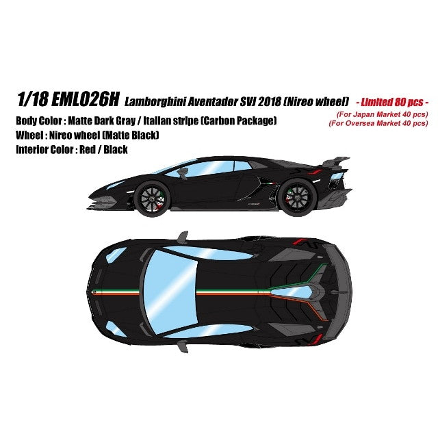 【予約安心出荷】[MDL] 1/18 Lamborghini Aventador(ランボルギーニ アヴェンタドール) SVJ 2018 Nireo wheel(マットダークグレー/イタリアンストライプ) 完成品 ミニカー(EML026H) EIDOLON(アイドロン)(2025年12月)