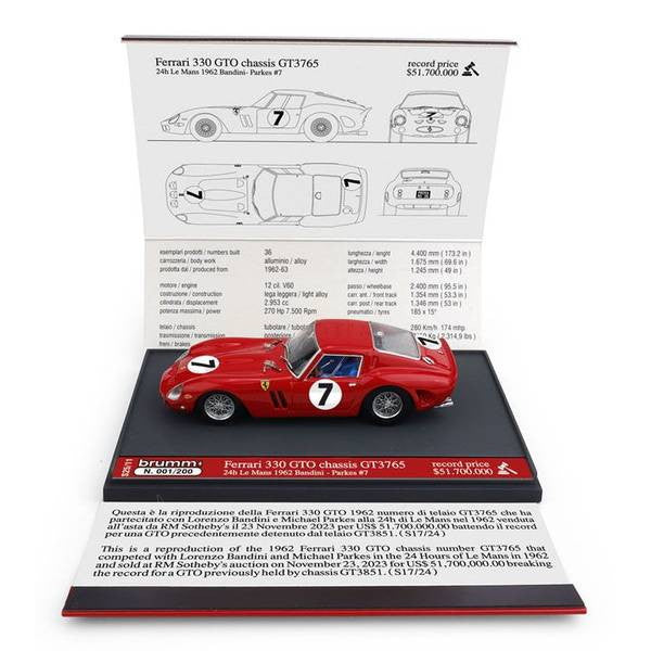 【新品即納】[MDL] 1/43 フェラーリ 330 GTO 1962年ル・マン24時間 #7 L.Bandini / M.Parkes 完成品 ミニカー(S2511) BRUMM(ブルム)(20250630)
