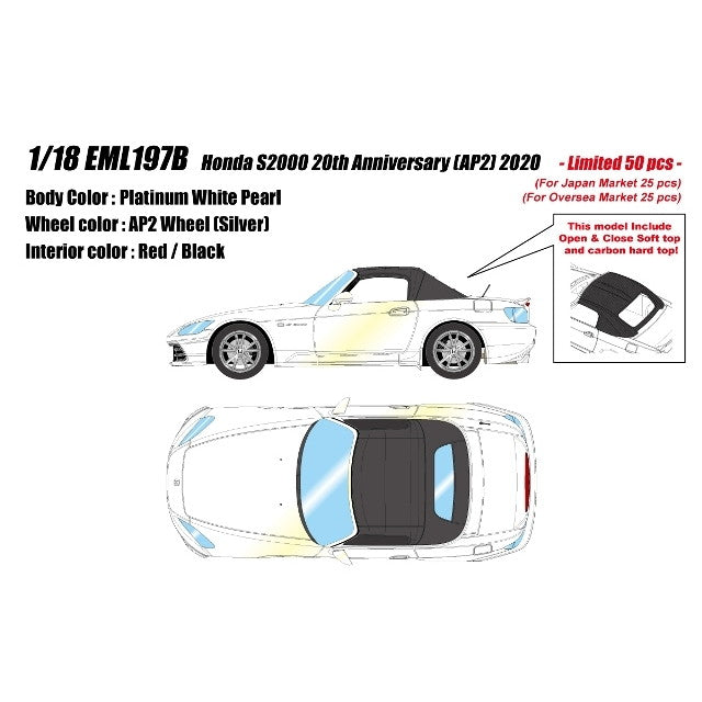【予約安心出荷】[MDL] 1/18 Honda S2000 20th Anniversary(AP2) 2020 プラチナムホワイトパール 完成品 ミニカー(EML197B) EIDOLON(アイドロン)(2025年12月)