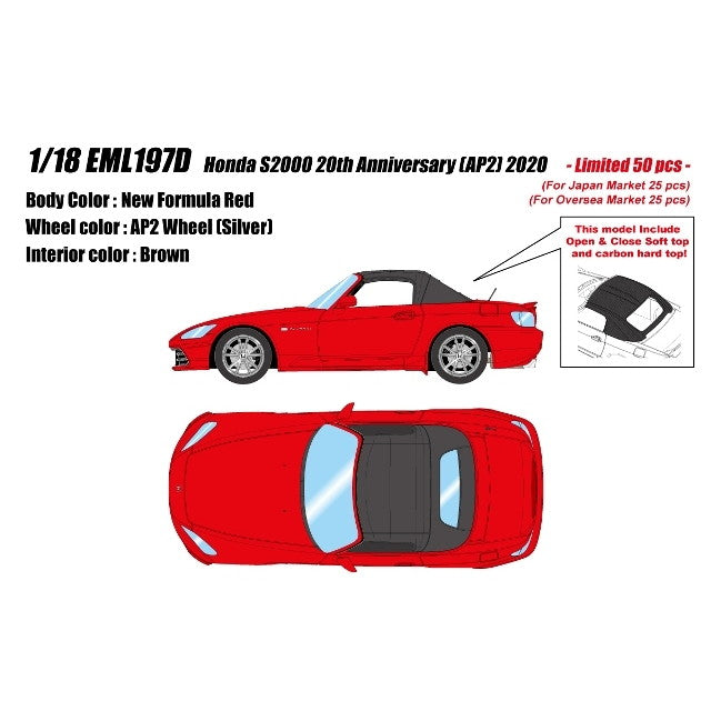【予約安心出荷】[MDL] 1/18 Honda S2000 20th Anniversary(AP2) 2020 ニューフォーミュラレッド 完成品 ミニカー(EML197D) EIDOLON(アイドロン)(2025年12月)