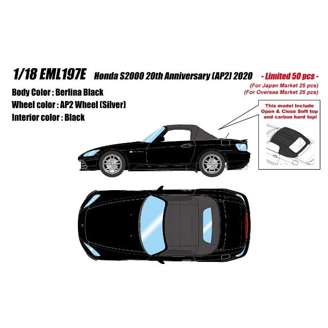 【予約安心出荷】[MDL] 1/18 Honda S2000 20th Anniversary(AP2) 2020 ベルリナブラック 完成品 ミニカー(EML197E) EIDOLON(アイドロン)(2025年12月)