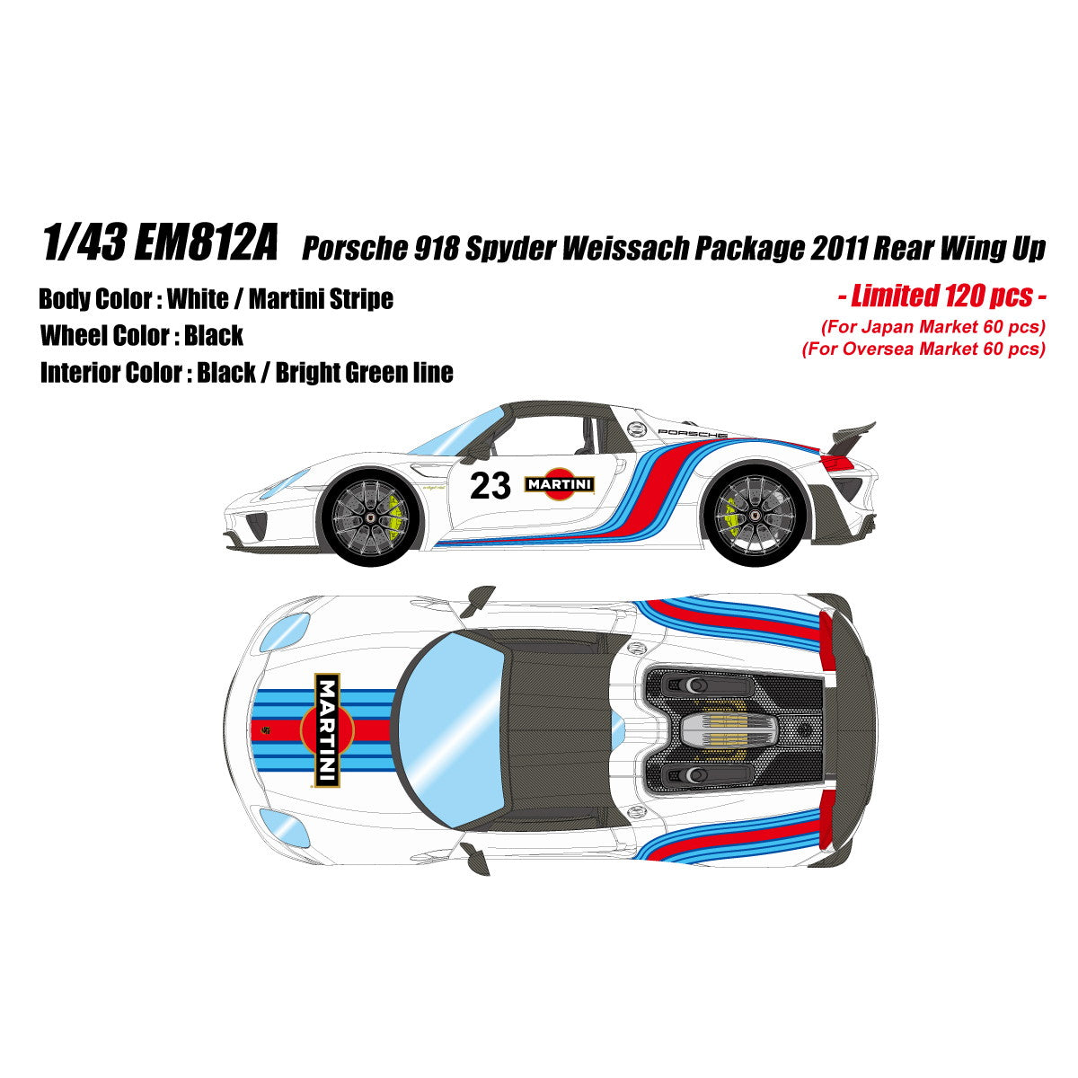 【予約安心出荷】[MDL] EIDOLON COLLECTION(アイドロンコレクション) 1/43 Porsche(ポルシェ) 918 Spyder weissach package 2011 Rear Wing up ホワイト/マルティニストライプ 完成品 ミニカー(EM812A) EIDOLON(アイドロン)(2025年12月)