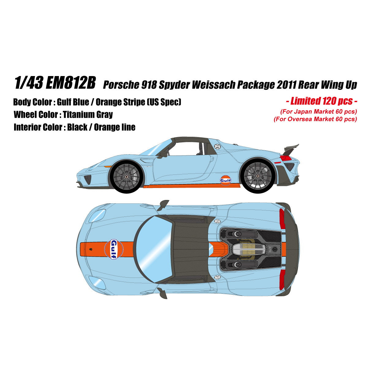 【予約安心出荷】[MDL] EIDOLON COLLECTION(アイドロンコレクション) 1/43 Porsche(ポルシェ) 918 Spyder weissach package 2011 Rear Wing up ガルフブルー/オレンジストライプ(USスペック) 完成品 ミニカー(EM812B) EIDOLON(アイドロン)(2025年12月)