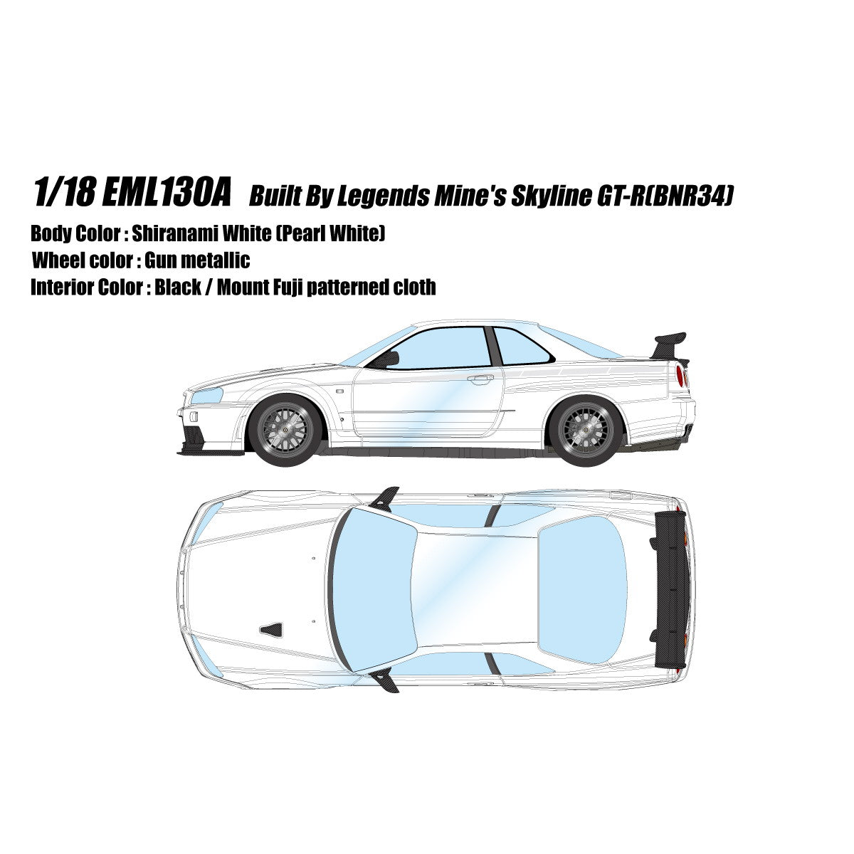 【予約安心出荷】[MDL] 1/18 BUILT BY LEGENDS Mine's(マインズ) Skyline(スカイライン) GT-R(BNR34) シラナミホワイト 完成品 ミニカー(EML130A) EIDOLON(アイドロン)(2026年1月)