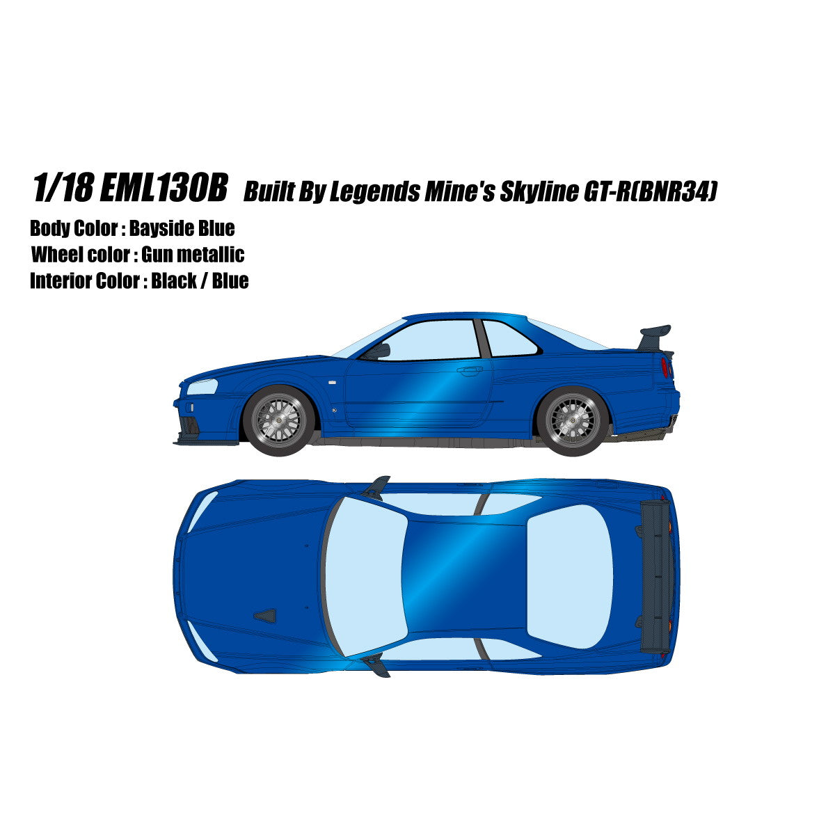 【予約安心出荷】[MDL] 1/18 BUILT BY LEGENDS Mine's(マインズ) Skyline(スカイライン) GT-R(BNR34) ベイサイドブルー 完成品 ミニカー(EML130B) EIDOLON(アイドロン)(2026年1月)