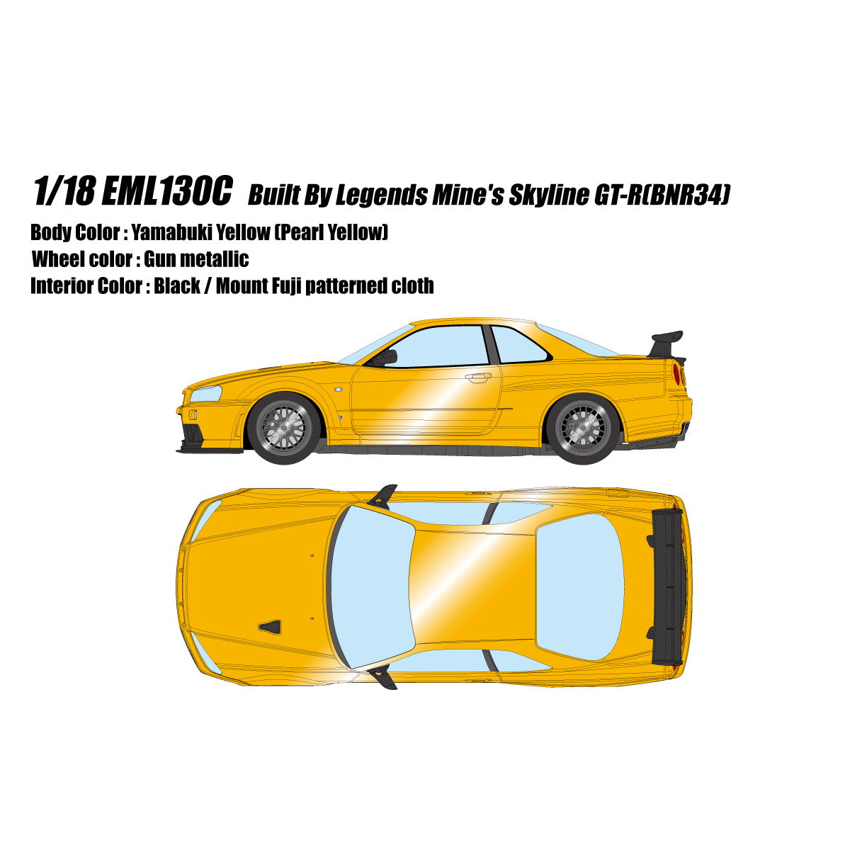 【予約安心出荷】[MDL] 1/18 BUILT BY LEGENDS Mine's(マインズ) Skyline(スカイライン) GT-R(BNR34) ヤマブキイエロー 完成品 ミニカー(EML130C) EIDOLON(アイドロン)(2026年1月)