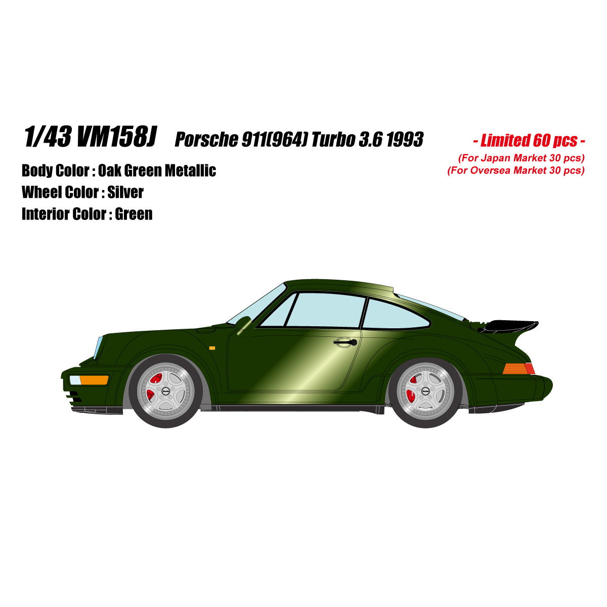 【予約安心出荷】[MDL] 1/43 Porsche(ポルシェ) 911(964) Turbo 3.6 1993 オークグリーンメタリック 完成品 ミニカー(VM158J) VISION(ヴィジョン)(2025年12月)
