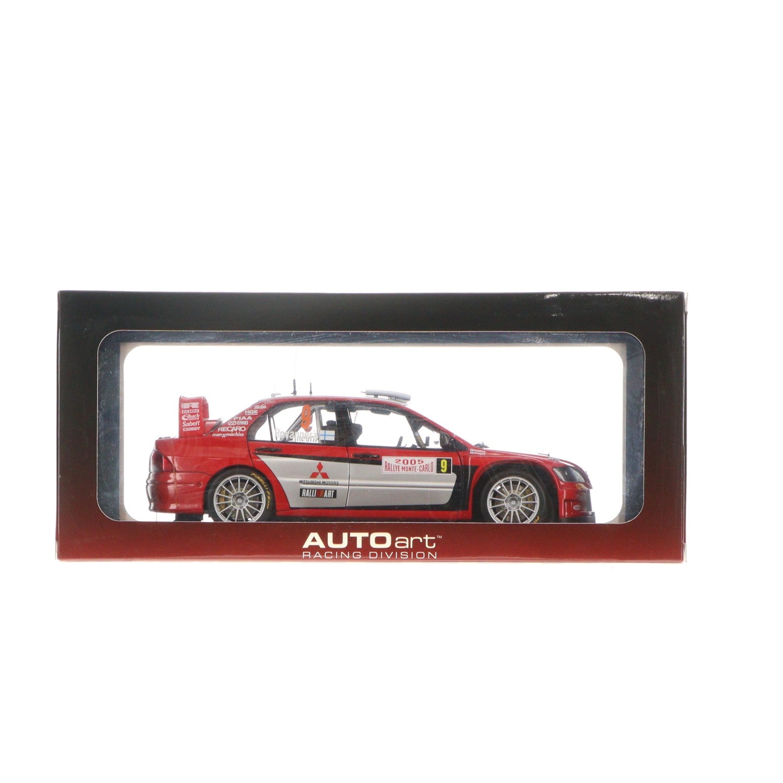 【中古即納】[MDL] RACING DIVISION 1/18 MITSUBISHI LANCER WRC05 RALLY OF MONTE CARLO NGK #9(レッド×シルバー) 完成品 ミニカー(80540) AutoArt(オートアート)(20071110)