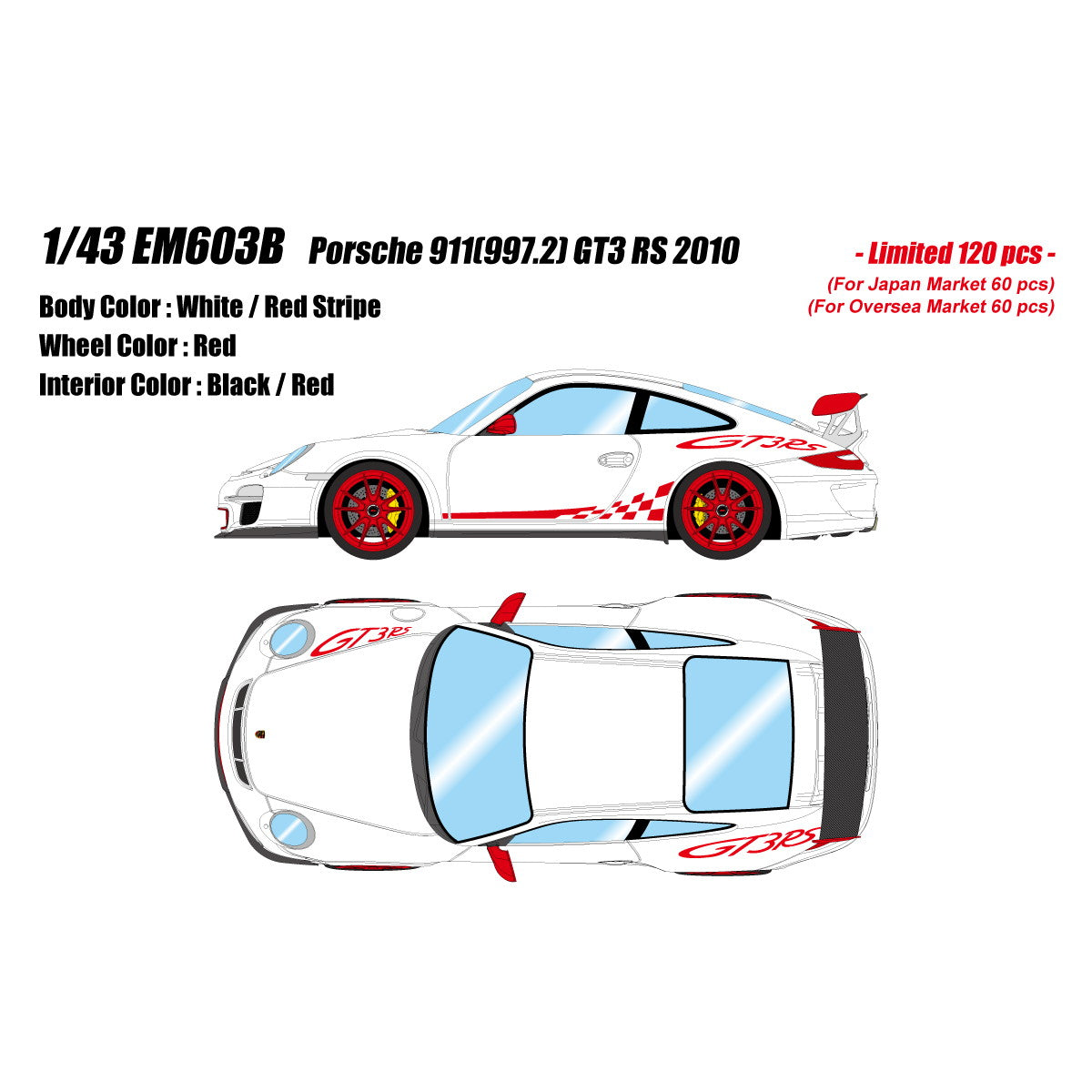 【予約安心出荷】[MDL] 1/43 Porsche(ポルシェ) 911(997.2) GT3 RS 2010 ホワイト/レッドストライプ 完成品 ミニカー(EM603B) EIDOLON(アイドロン)(2026年3月)