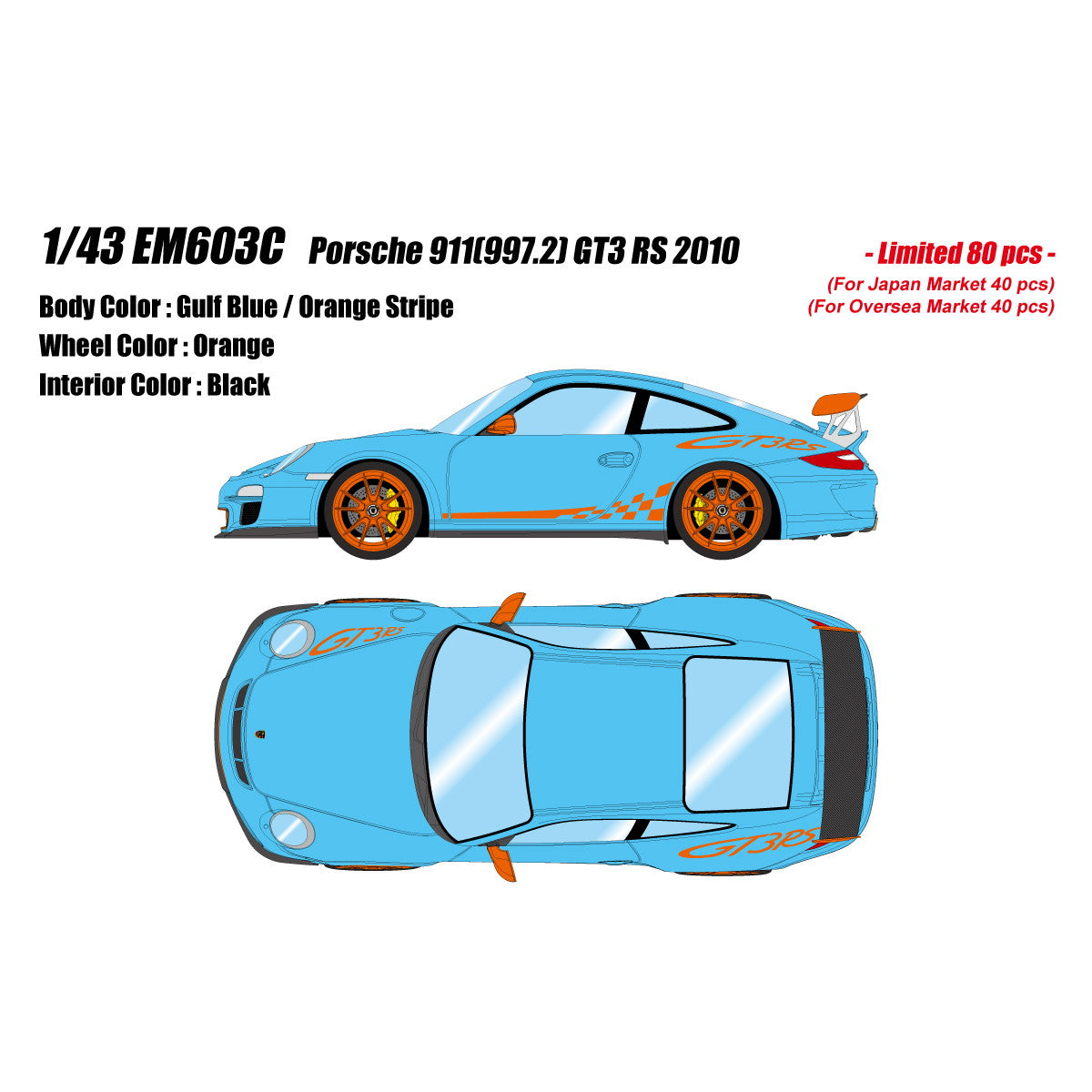 【予約安心出荷】[MDL] 1/43 Porsche(ポルシェ) 911(997.2) GT3 RS 2010 ガルフブルー/オレンジストライプ 完成品 ミニカー(EM603C) EIDOLON(アイドロン)(2026年3月)