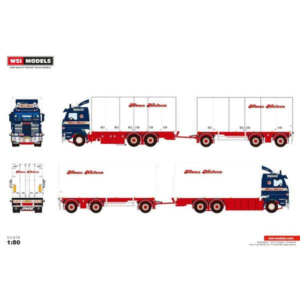 【予約安心出荷】[MDL] 1/50 Klaus Nielsen SCANIA 3 SERIES 6X2 TAG AXLE RIGED BOX TRUCK DRAWBAR TRAILER - 6 AXLE 完成品 ミニカー(01-4897) WSI MODELS(2026年5月)
