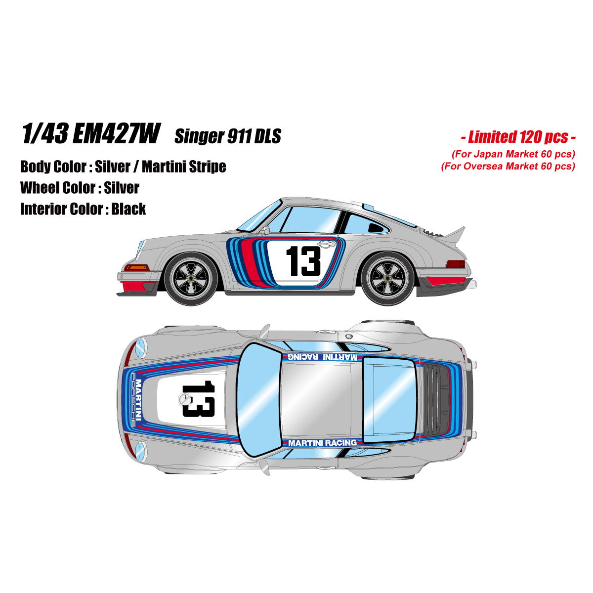 【予約安心出荷】[MDL] 1/43 Singer(シンガー) 911 DLS シルバー(マルティニストライプ) 完成品 ミニカー(EM427W) EIDOLON(アイドロン)(2026年3月)
