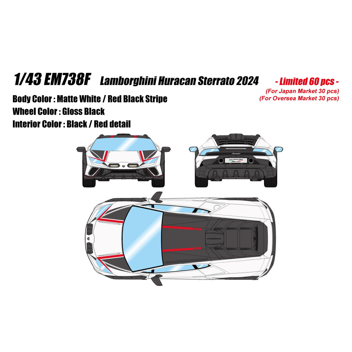 【予約安心出荷】[MDL] 1/43 Lamborghini Huracan Sterrato(ランボルギーニ ウラカン ステラート) 2024 マットホワイト/レッドブラックストライプ 完成品 ミニカー(EM738F) EIDOLON(アイドロン)(2026年3月)