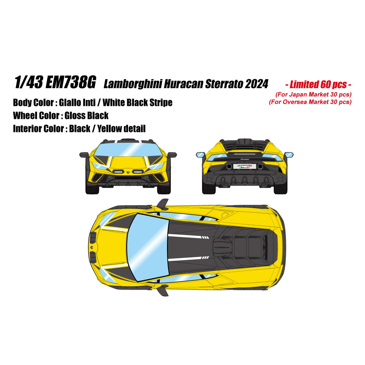 【予約安心出荷】[MDL] 1/43 Lamborghini Huracan Sterrato(ランボルギーニ ウラカン ステラート) 2024 ジアッロインティ/ホワイトブラックストライプ 完成品 ミニカー(EM738G) EIDOLON(アイドロン)(2026年3月)