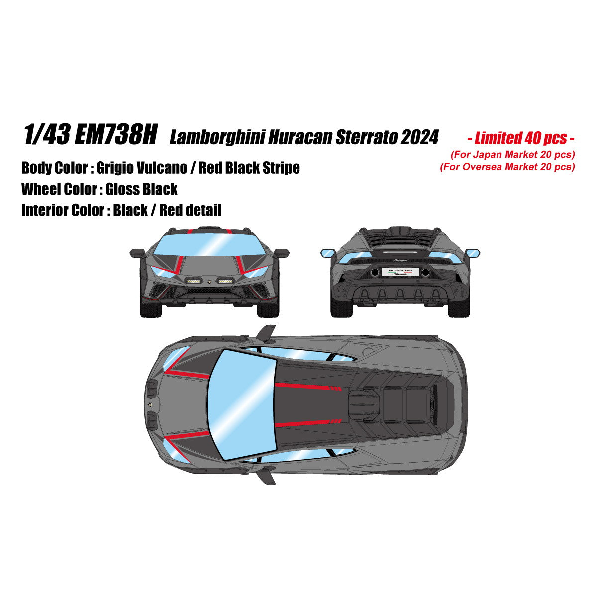 【予約安心出荷】[MDL] 1/43 Lamborghini Huracan Sterrato(ランボルギーニ ウラカン ステラート) 2024 グリジオヴァルカノ/レッドブラックストライプ 完成品 ミニカー(EM738H) EIDOLON(アイドロン)(2026年3月)