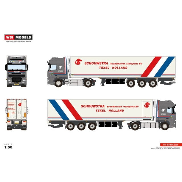 【予約安心出荷】[MDL] 1/50 Schouwstra DAF 95XF SUPER SPACE CAB 4X2 REEFER TRAILER - 3 AXLE(スーパースペースキャブ 4x2 冷凍トレーラー(3アクスル)) 完成品 ミニカー(01-4989) WSI MODELS(2026年5月)