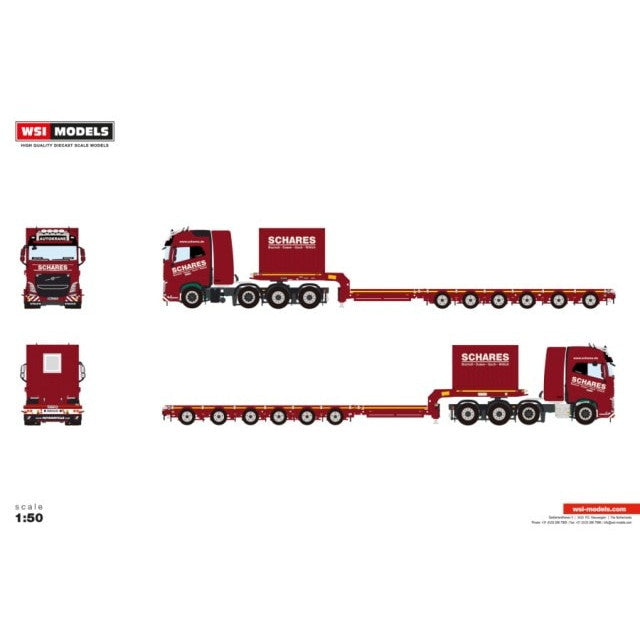 【予約安心出荷】[MDL] 1/50 Schares VOLVO FH4 GLOBETROTTER(ボルボ FH4 グローブトロッター) 8X4 SL LOW LOADER - 6 AXLE + 10FT CONTAINER 完成品 ミニカー(01-5098) WSI MODELS(2026年8月)