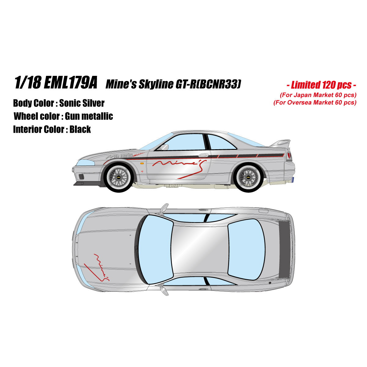 【予約安心出荷】[MDL] 1/18 Mine's Skyline GT-R(BCNR33) ソニックシルバー 完成品 ミニカー(EML179A) EIDOLON(アイドロン)(2026年5月)