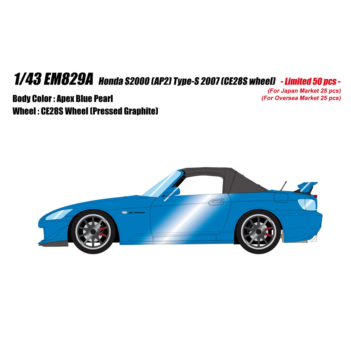 【予約安心出荷】[MDL] 1/43 Honda S2000(AP2) Type-S 2007(CE28SL wheel) アペックスブルーパール 完成品 ミニカー(EM829A) EIDOLON(アイドロン)(2026年5月)