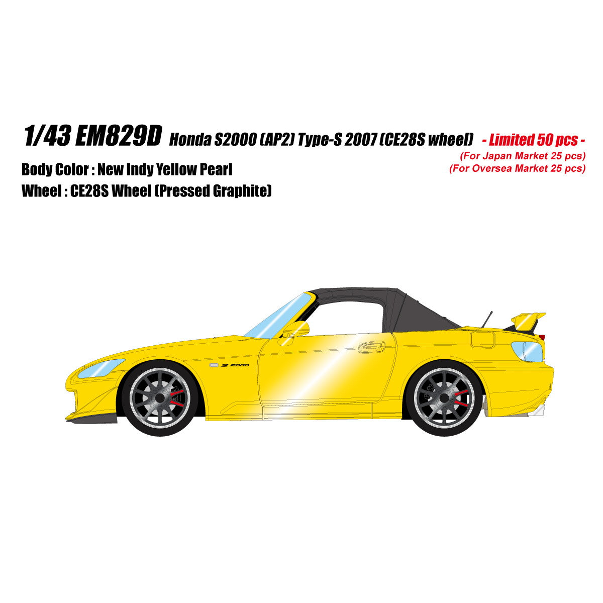 【予約安心出荷】[MDL] 1/43 Honda S2000(AP2) Type-S 2007(CE28SL wheel) ニューインディイエローパール 完成品 ミニカー(EM829D) EIDOLON(アイドロン)(2026年5月)