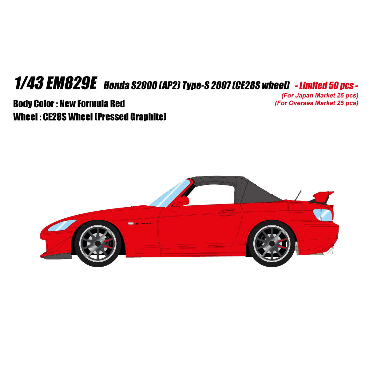 【予約安心出荷】[MDL] 1/43 Honda S2000(AP2) Type-S 2007(CE28SL wheel) ニューフォーミュラレッド 完成品 ミニカー(EM829E) EIDOLON(アイドロン)(2026年5月)