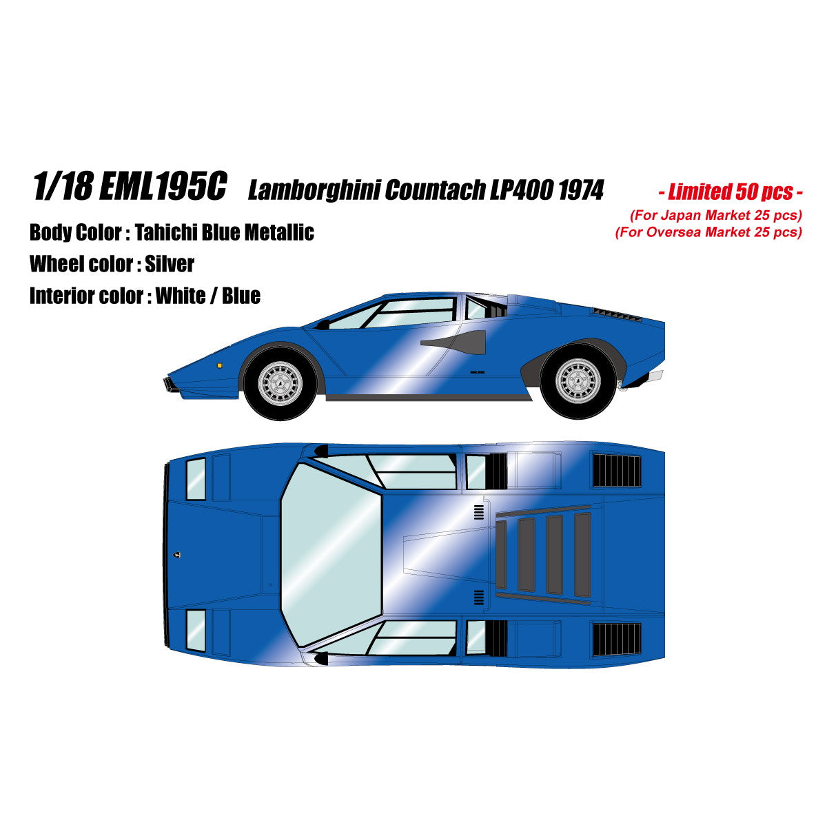 【予約安心出荷】[MDL] 1/18 Lamborghini Countach(ランボルギーニ カウンタック) LP400 1974 タヒチブルーメタリック 完成品 ミニカー(EML195C) EIDOLON(アイドロン)(2026年5月)