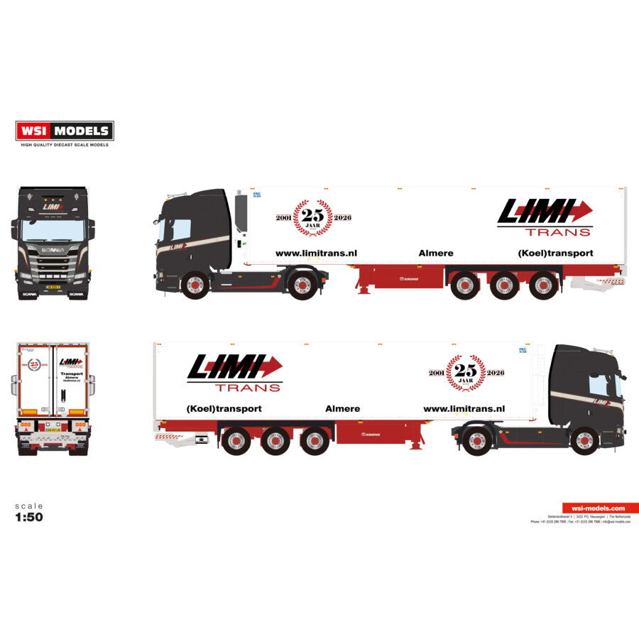 【予約安心出荷】[MDL] 1/50 Limi Trans SCANIA R HIGHLINE CR20H 4X2 REEFER TRAILER - 3 AXLE 完成品 ミニカー(01-5065) WSI MODELS(2026年5月)