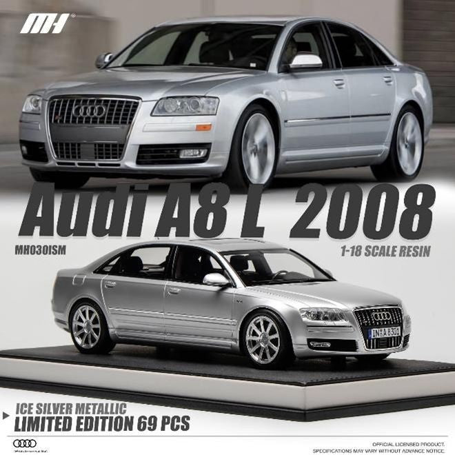 【予約安心出荷】[MDL] 1/18 Audi(アウディ) A8 L W12 2008 Ice Silver Metallic 完成品 ミニカー(MH030ISM) MOTORHELIX(モーターヘリックス)(2026年2月)